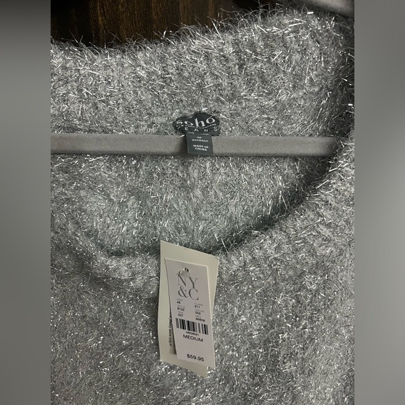 NWT-New York & Company SOHO Silver Sparkly Eyelash Sweater- Size: Medium - Picture 5 of 15
